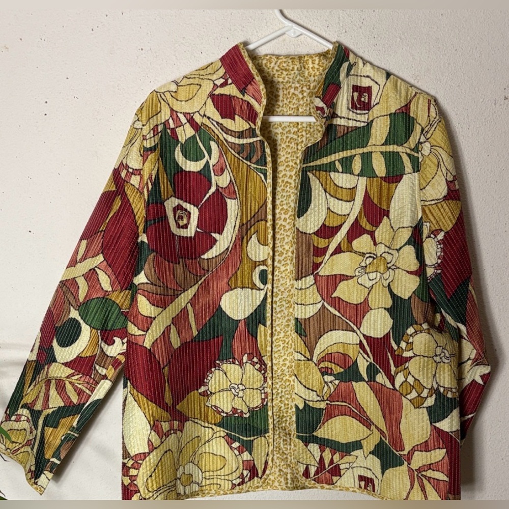 Vintage Alfred Dunner light Quilted Reversible Floral Print Open Front Jacket